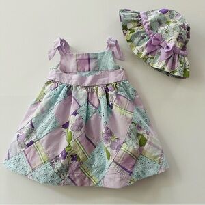 Janie and Jack 12-18 Months Baby Girl Lavender Floral Dress Sun Hat Set Outfit